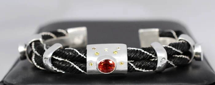 horsehair cuff bracelet silver diamonds