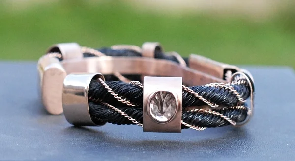 horsehair cuff bracelet rose gold diamonds