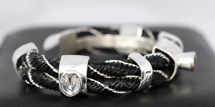 horsehair cuff bracelet silver diamonds
