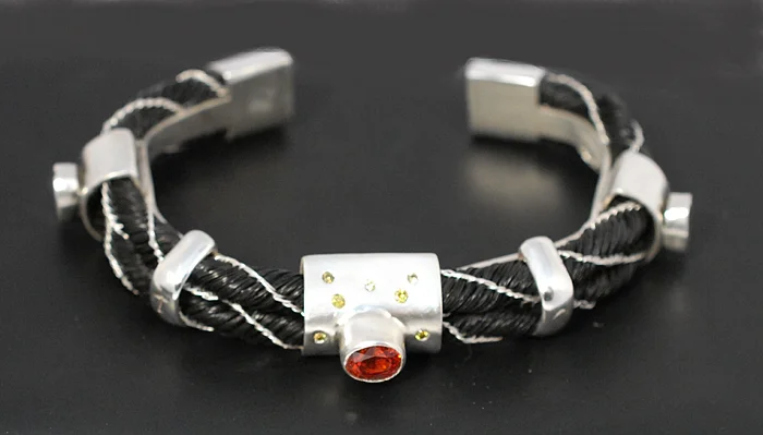 horsehair cuff bracelet silver diamonds