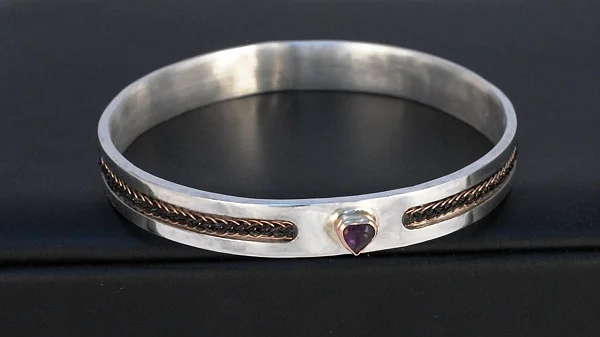 horsehair bangle amethyst heart