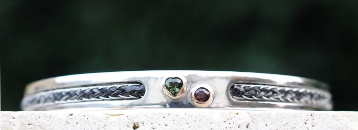 Bangle with Two Stones in Silver or 9ct Gold