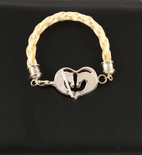 8 Weave Bracelet & Kissing Horses in Heart Clasp in Silver or 9ct Gold