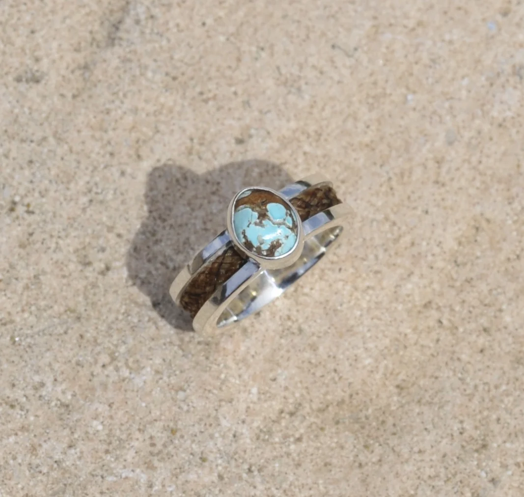 Flat Band & Bezel Set Turquoise in Silver or 9ct Gold