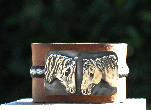 Leather Horsehair Cuff & Custom Horses in Silver or 9ct Gold
