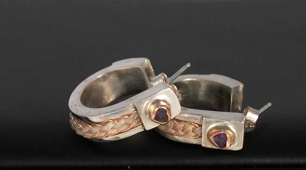 Half Round Earrings with Heart Gemstones in Silver or 9ct Gold