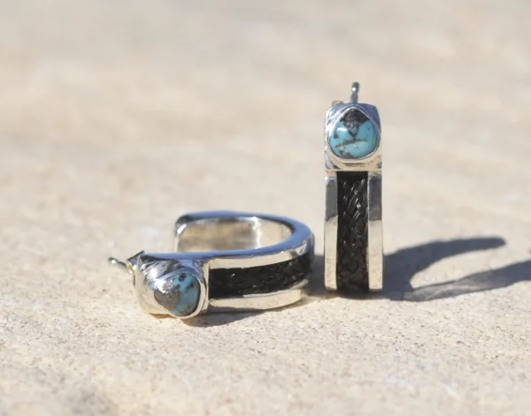 Half Round Earrings with Turquoise in Silver or 9ct Gold