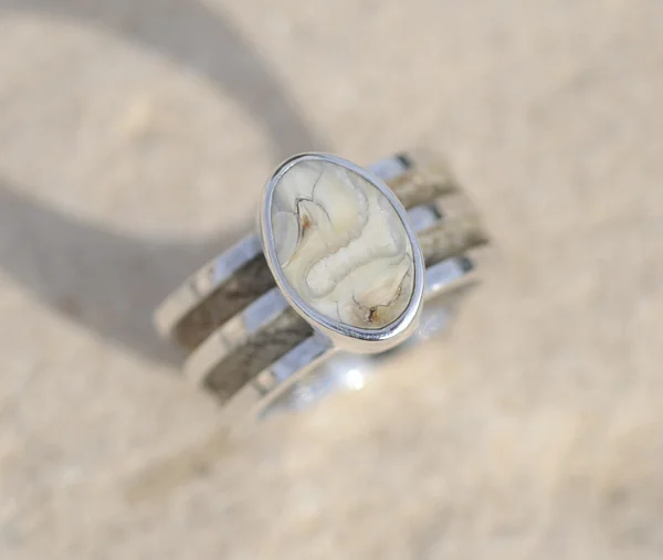 Wide Band Ring &amp; Tooth Stone set in Silver or 9ct Gold