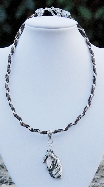 4 Weave Necklace With Custom Horse Pendant in Silver on 9ct Gold