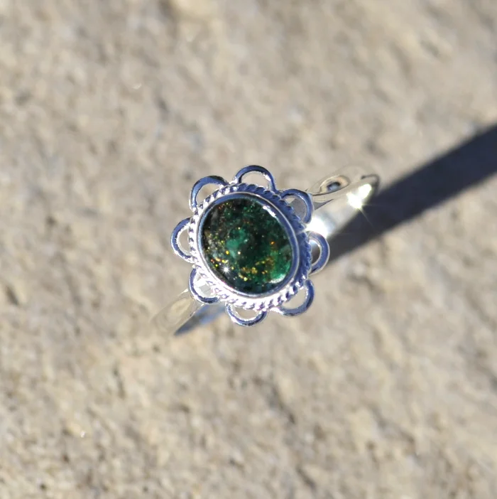 Enigma Crystal Flower Cremation Ash Ring in Silver or 9ct Gold