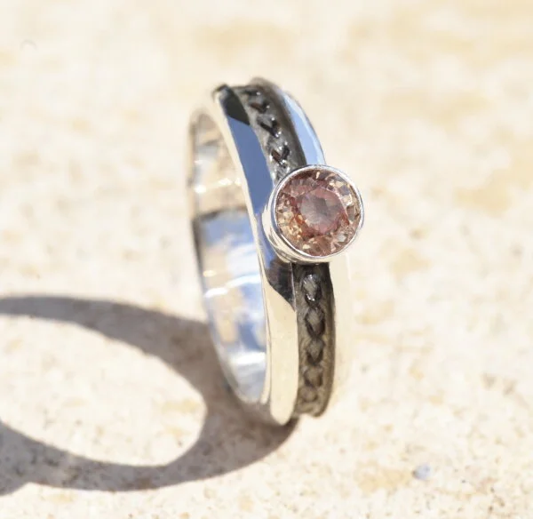 Slim Band & Bezel Set 6mm Peach Sapphire in Silver or 9ct Gold
