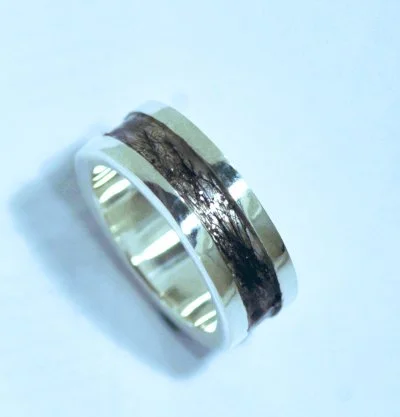 8mm Wide Flat Band with Pet Fur in Silver or 9ct Gold