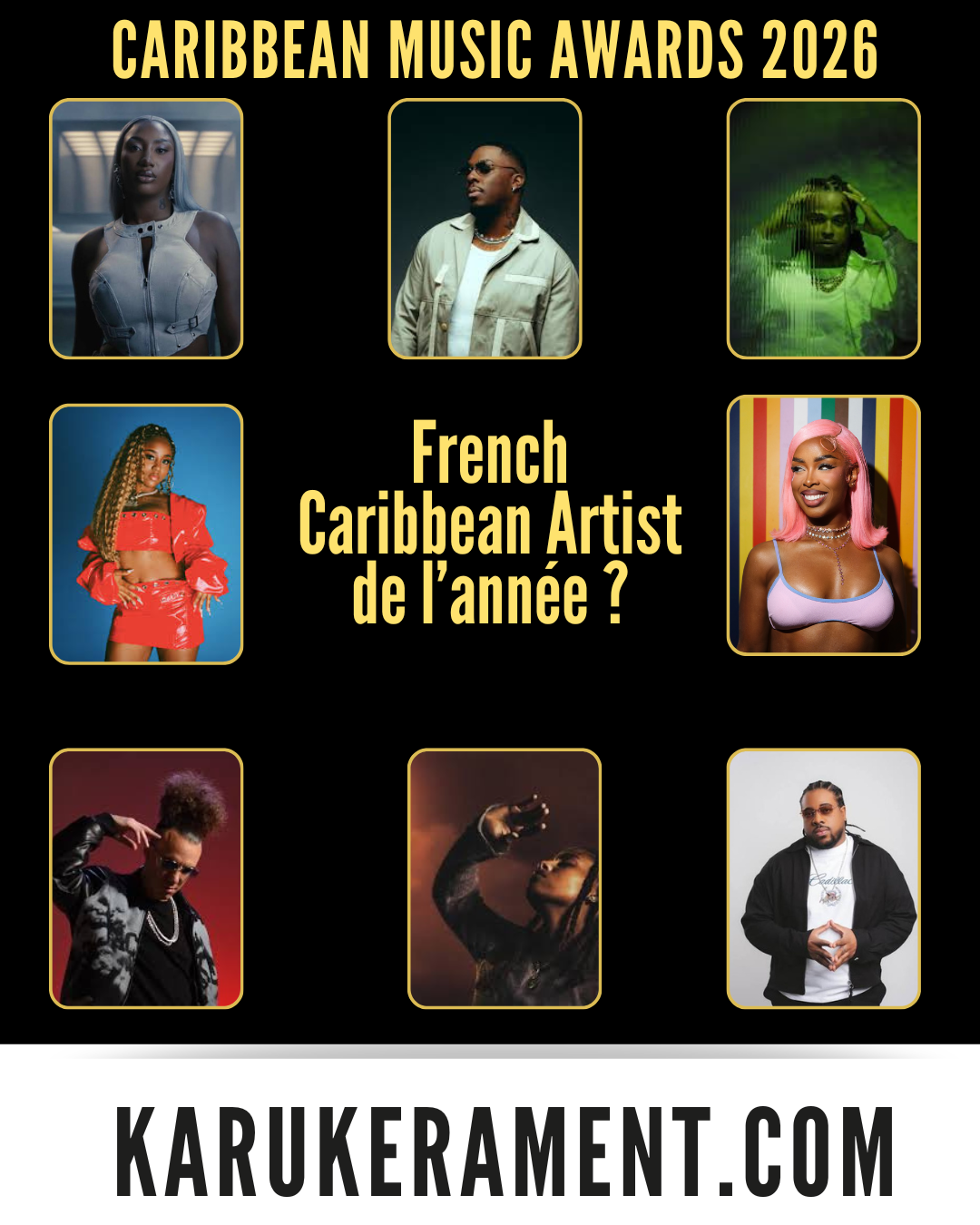 Qui sera le "French Caribbean Artist of the Year" aux Caribbean Music Awards 2026 ?