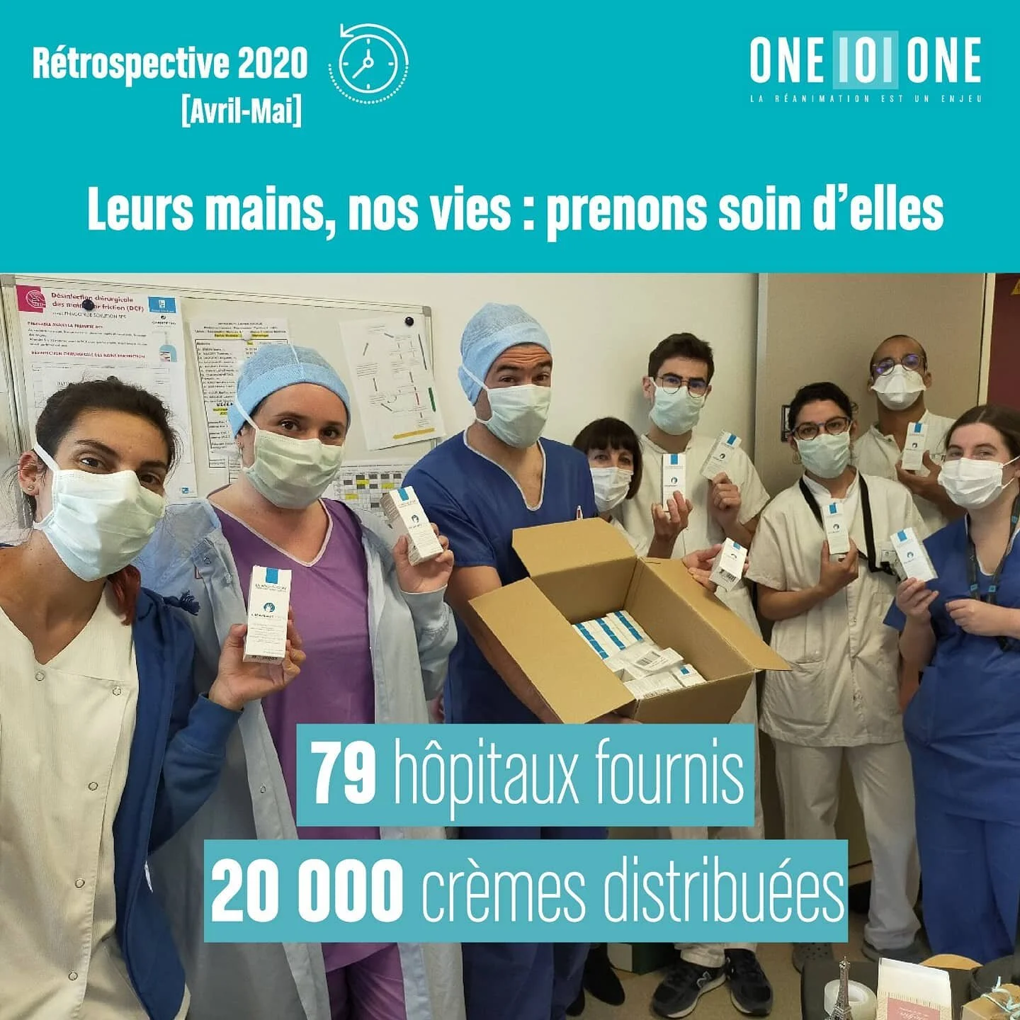 #R&eacute;tro2020 [Avril-Mai] :
Les mains et les visages des soignants en r&eacute;animation ont &eacute;t&eacute; mis &agrave; rude &eacute;preuve par la #Covid19 pour respecter les gestes barri&egrave;res 😷. 
Pour essayer d'adoucir leur quotidien,