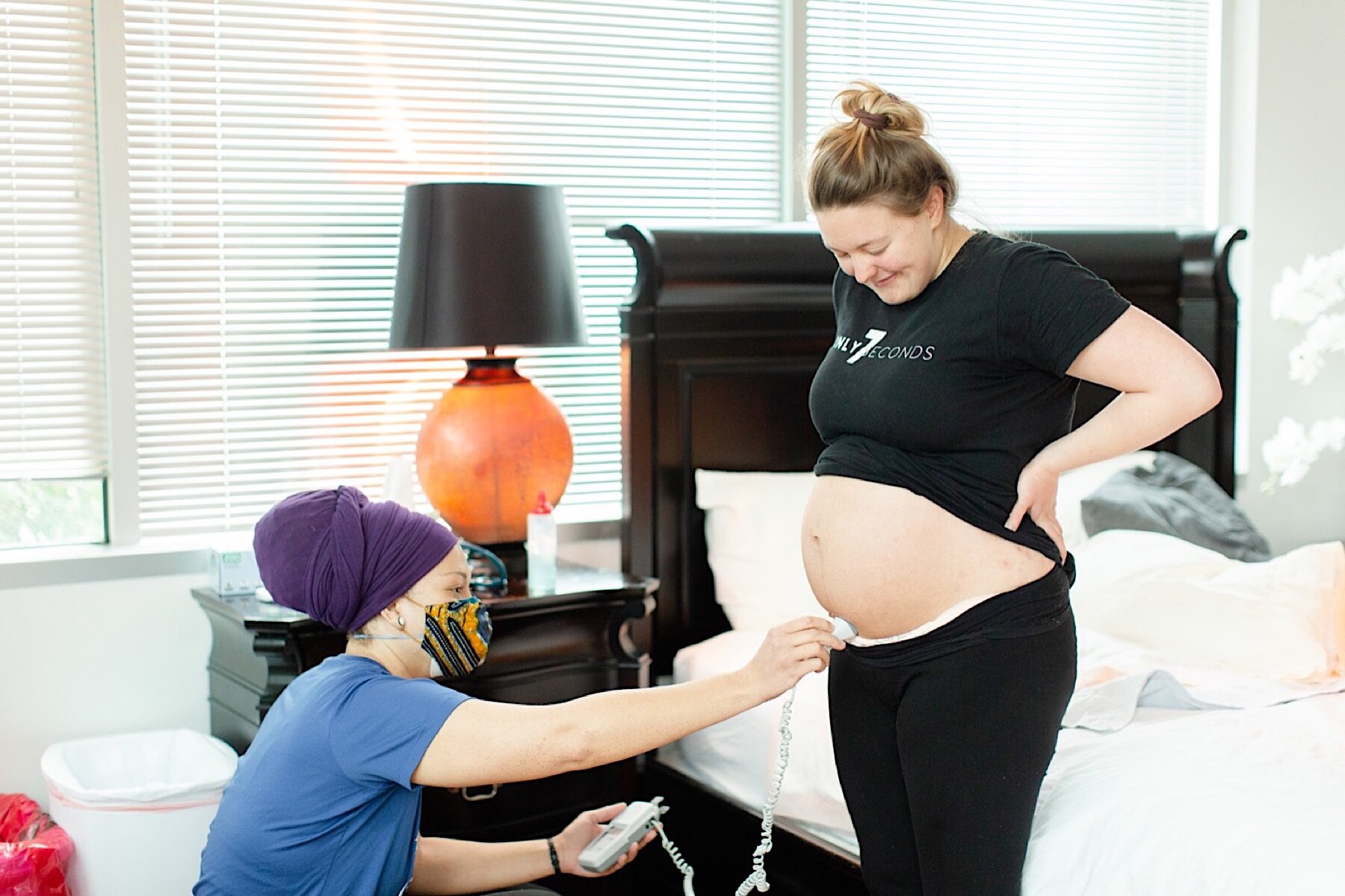  Sharon checking baby’s heart rate through a contraction. She passed with flying colors every time!  