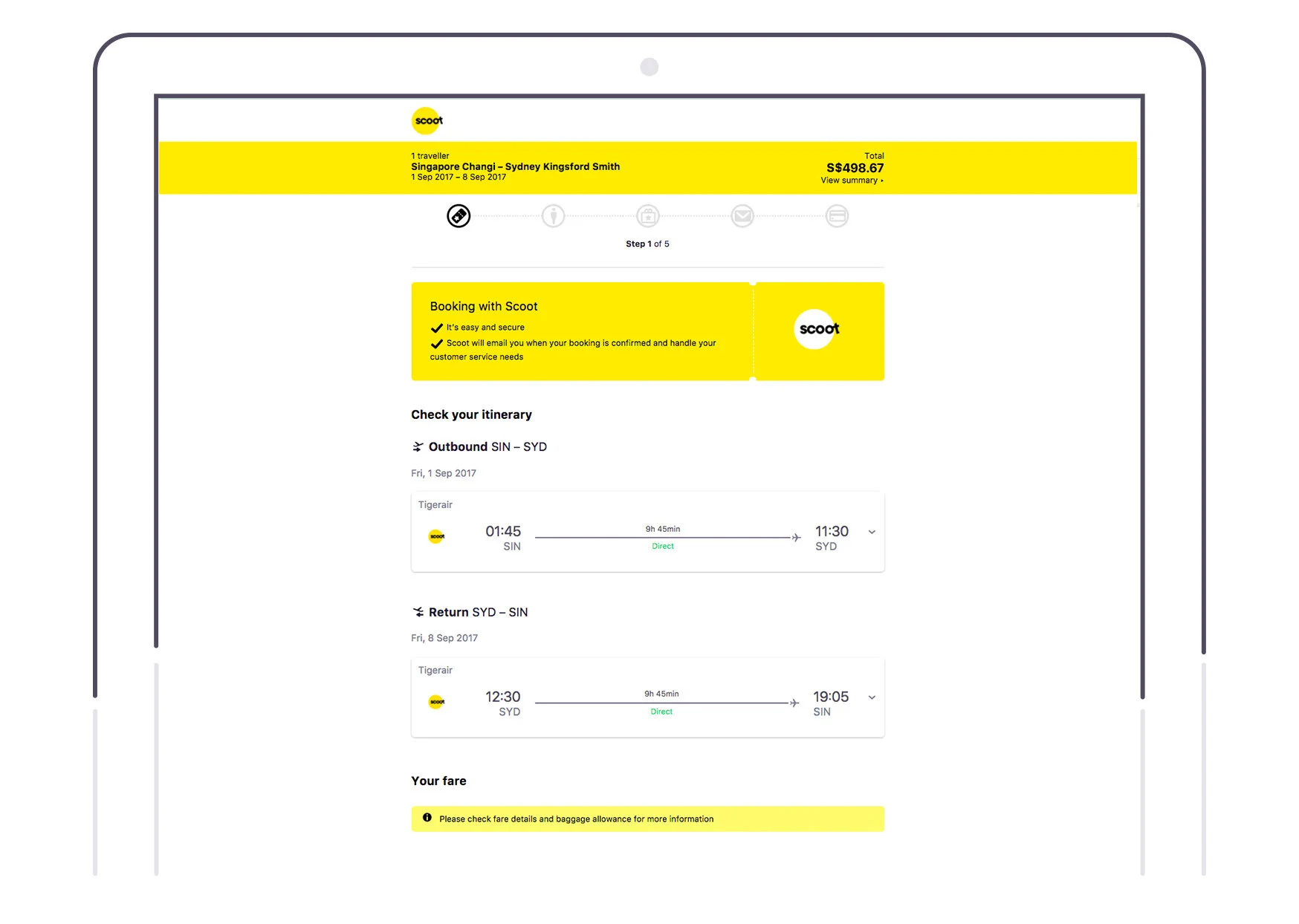 Scoot booking page on Skyscanner