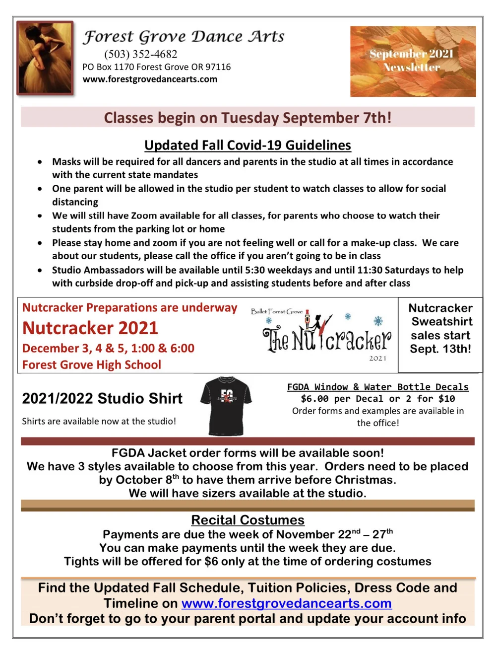 September 21 Newsletter Forest Grove Dance Arts September 21 Newsletter Forest Grove Dance Arts