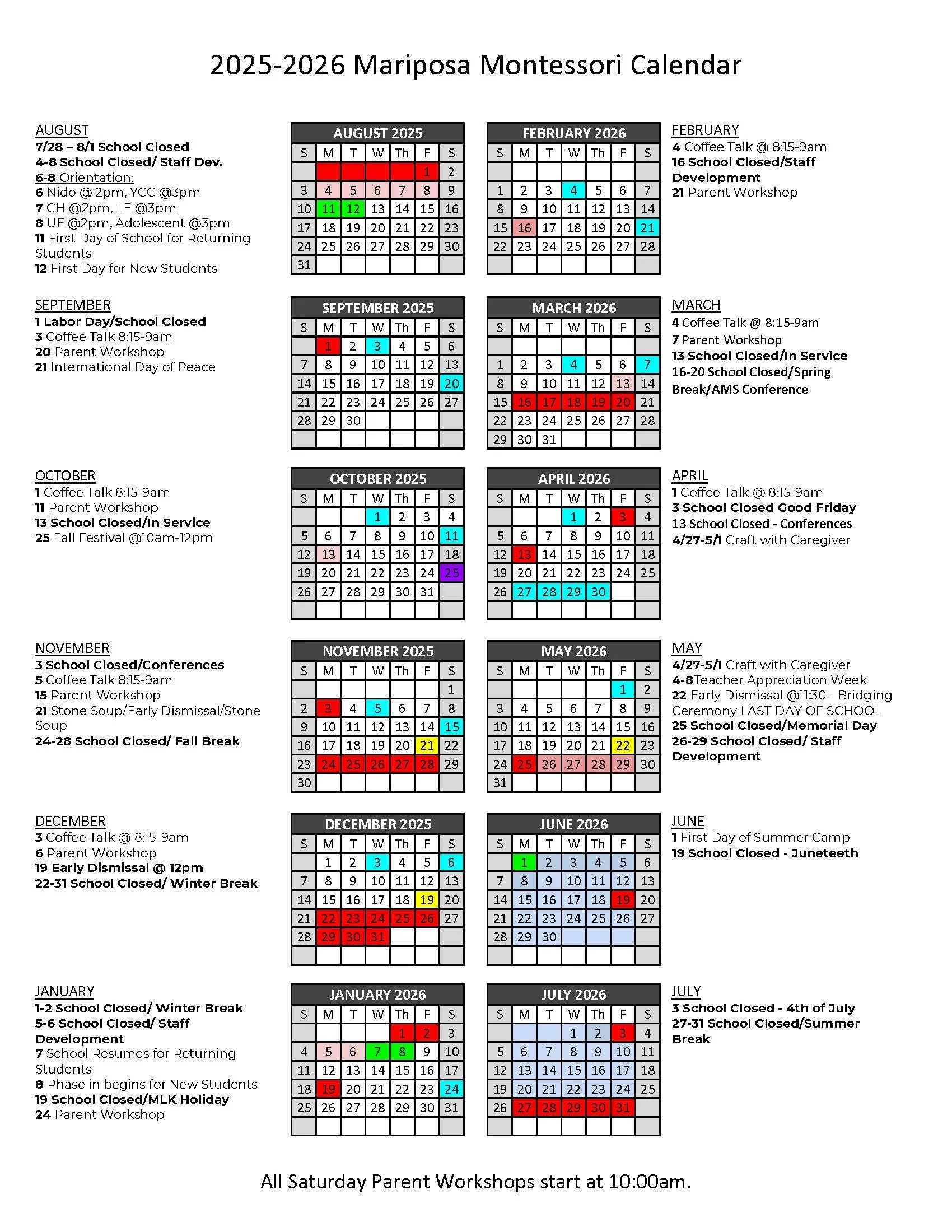 Calendar 2526 — Mariposa Montessori School