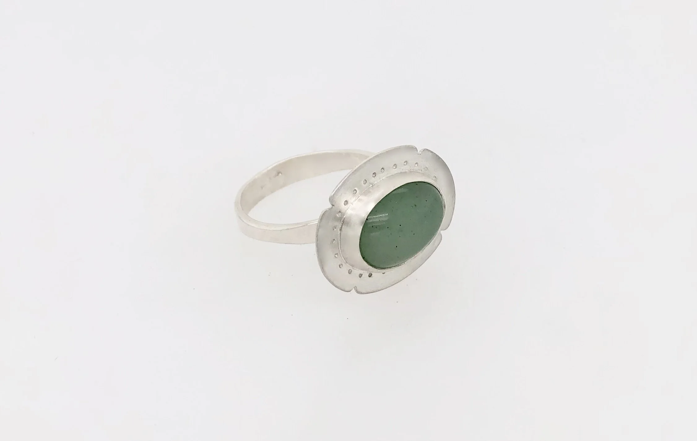  Sterling silver with aventurine cabochon.  