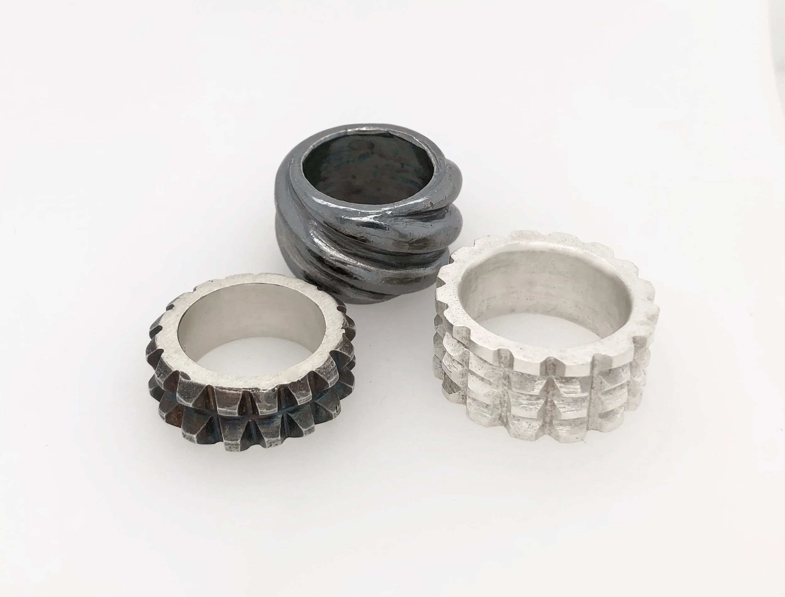  Carved wax cast in sterling silver. 