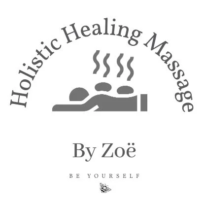 Logo for Holistic Healing Massage by Zoë with a person lying face down and steam rising, and the words 'BE YOURSELF' below.