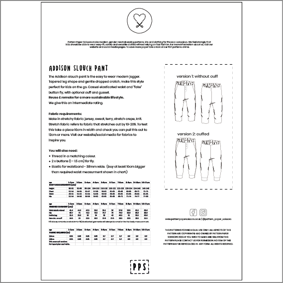 Addison Slouch pant - Paper Pattern — Pattern Paper Scissors