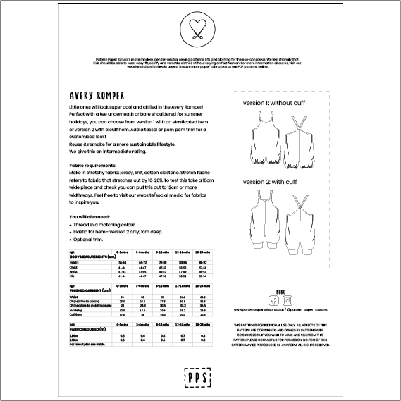 Avery Romper - Paper Pattern — Pattern Paper Scissors