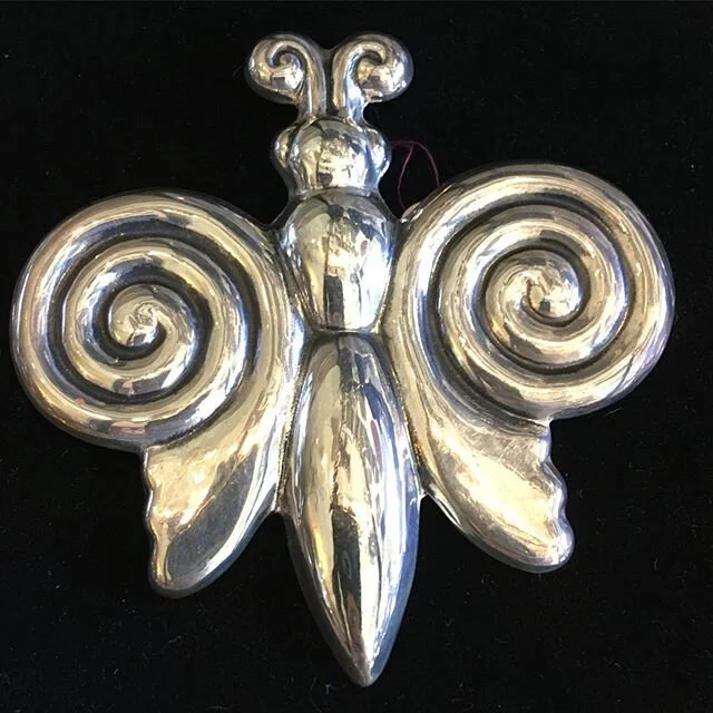 Taxco Silver pin/ pendant. Butterflies π¦ always mean summer is on its way. #taxco #taxcosilver #madeinmexico #handmade #butterfly #sterlingsilverjewelry #vashon #vashonisland #kronosvashon #shopvashon