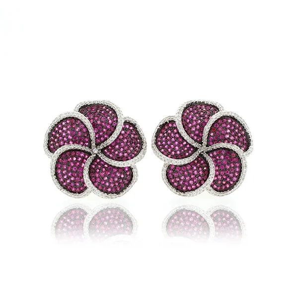 Multi-Colored Flower Pave Earrings