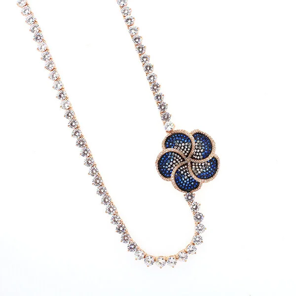 Multi-Colored Pave Flower Tennis Necklaces