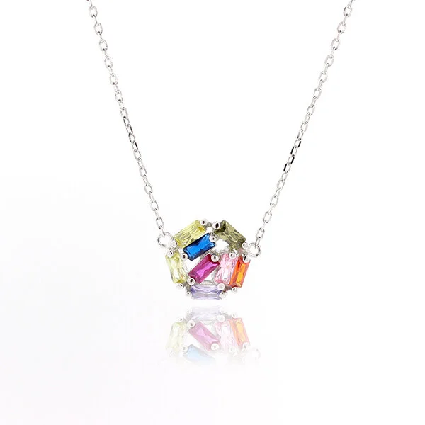 Multicolored Baguette Circle Necklace
