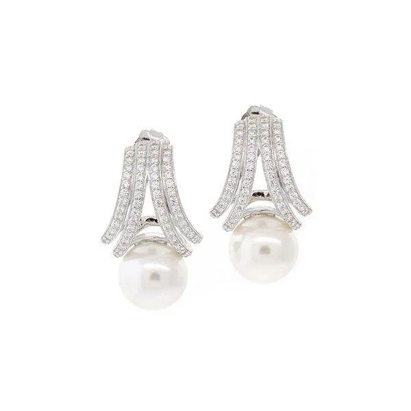 Pearl with Pave Drop Stud Earring 