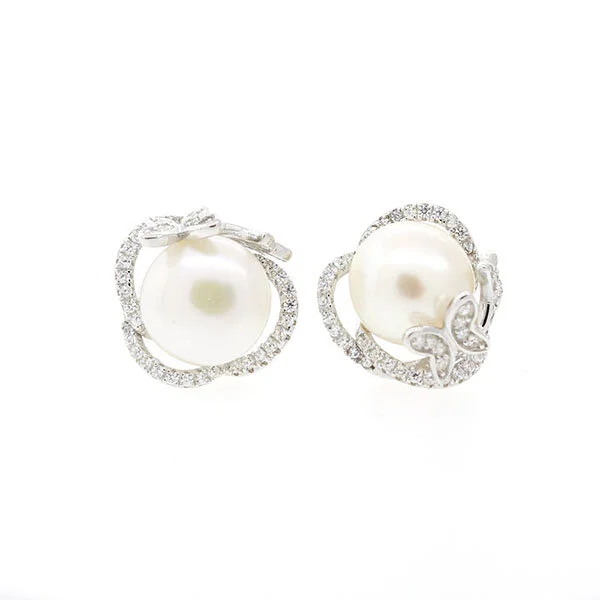 Pearl with Pave Butterfly