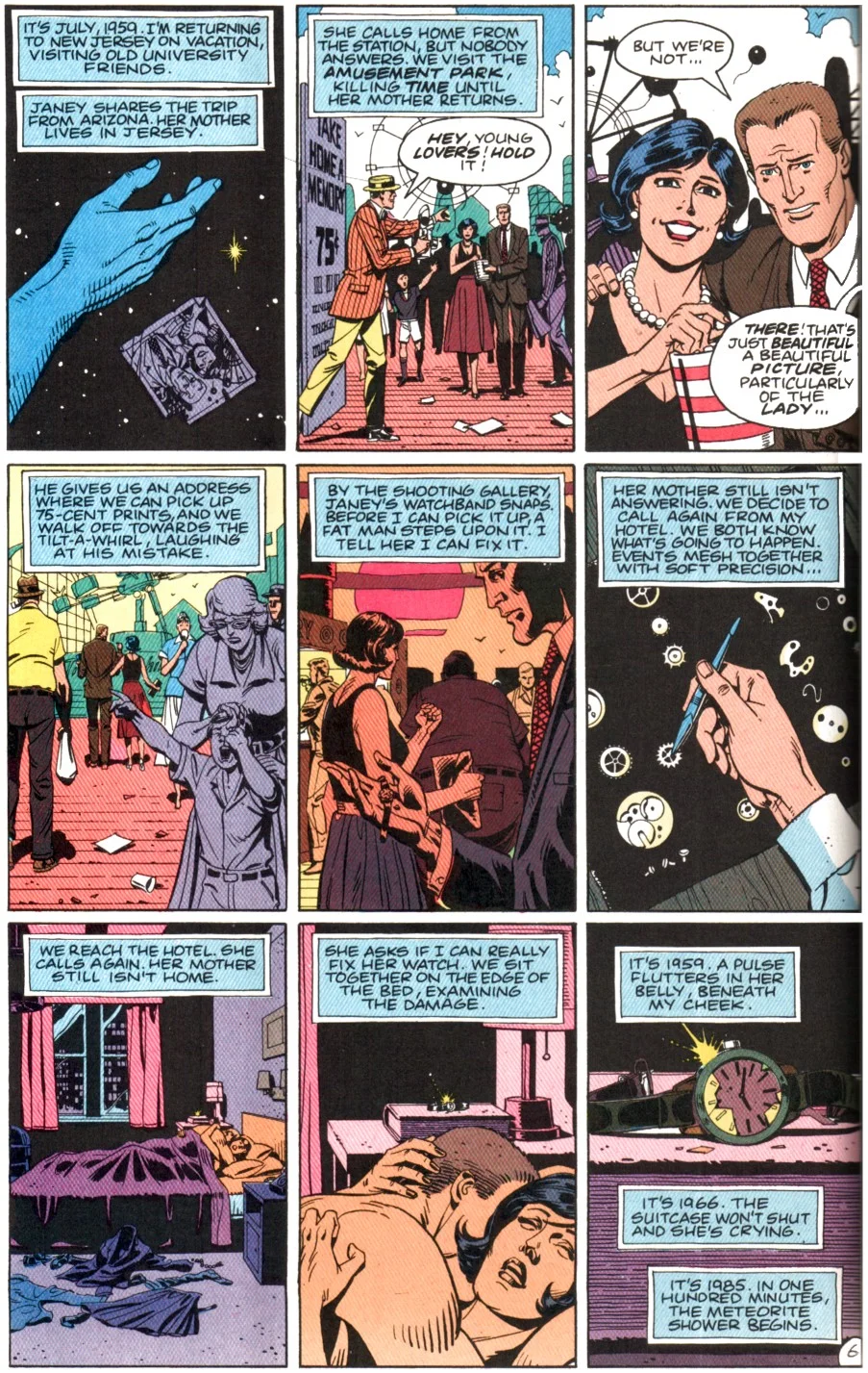 Even photographs show the future. Jon protests that they’re not lovers; later in the page, they’re lovers. When Jon is “dead,” it becomes a picture of dead lovers