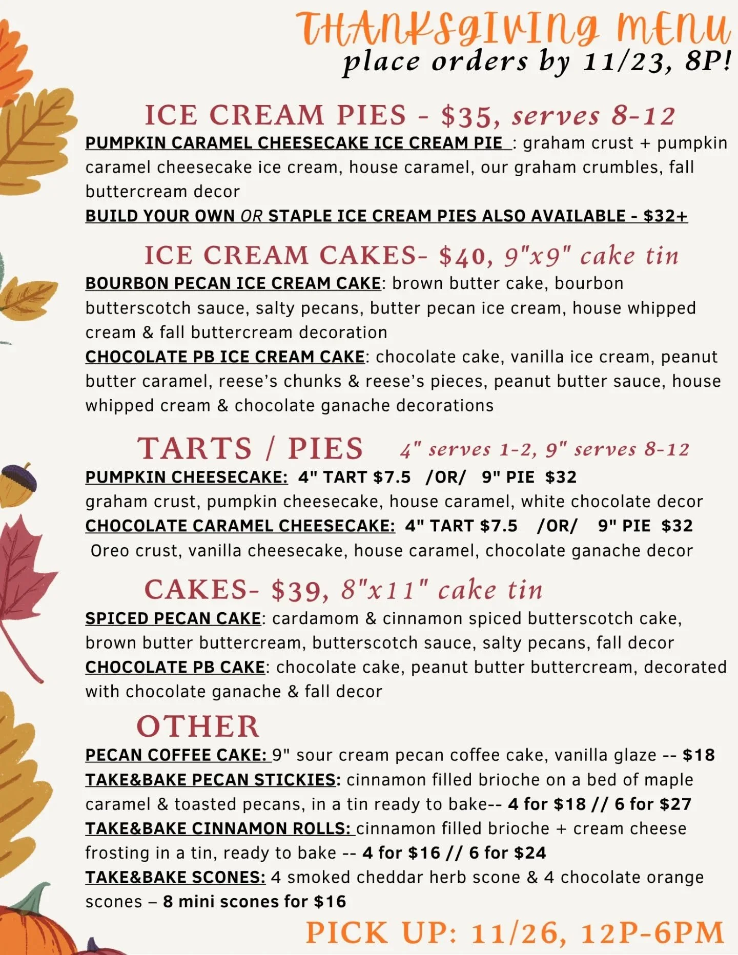It's not even Halloween yet but y'all want the Thanksgiving menu - so here ya go!
*PS online ordering and gift cards are back to working so go ahead, place your order for ore a month ahead!! 😳👏

www.toasttab.com/fairport-harbor-creamery for online 