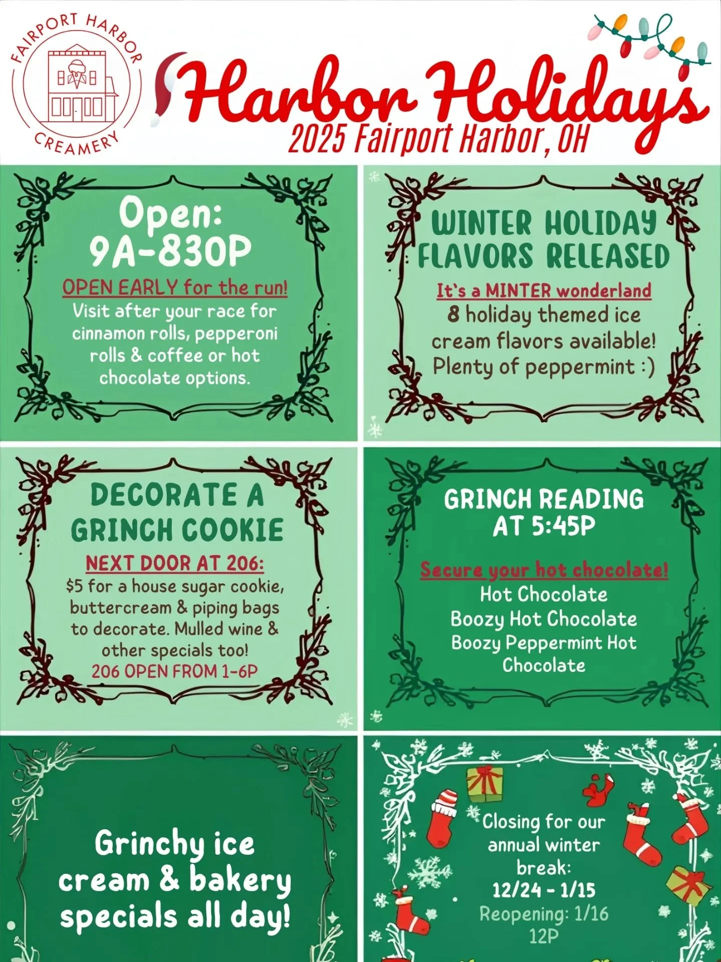 Is never too soon to plan!  I'm finalizing our now, mark your calendars❤️.

Join us for goodies galore, sample(r) the 8 holiday ice cream flavors, hang out while waiting for the Grinch to steal our toys, or head next door and see if you can decorate 