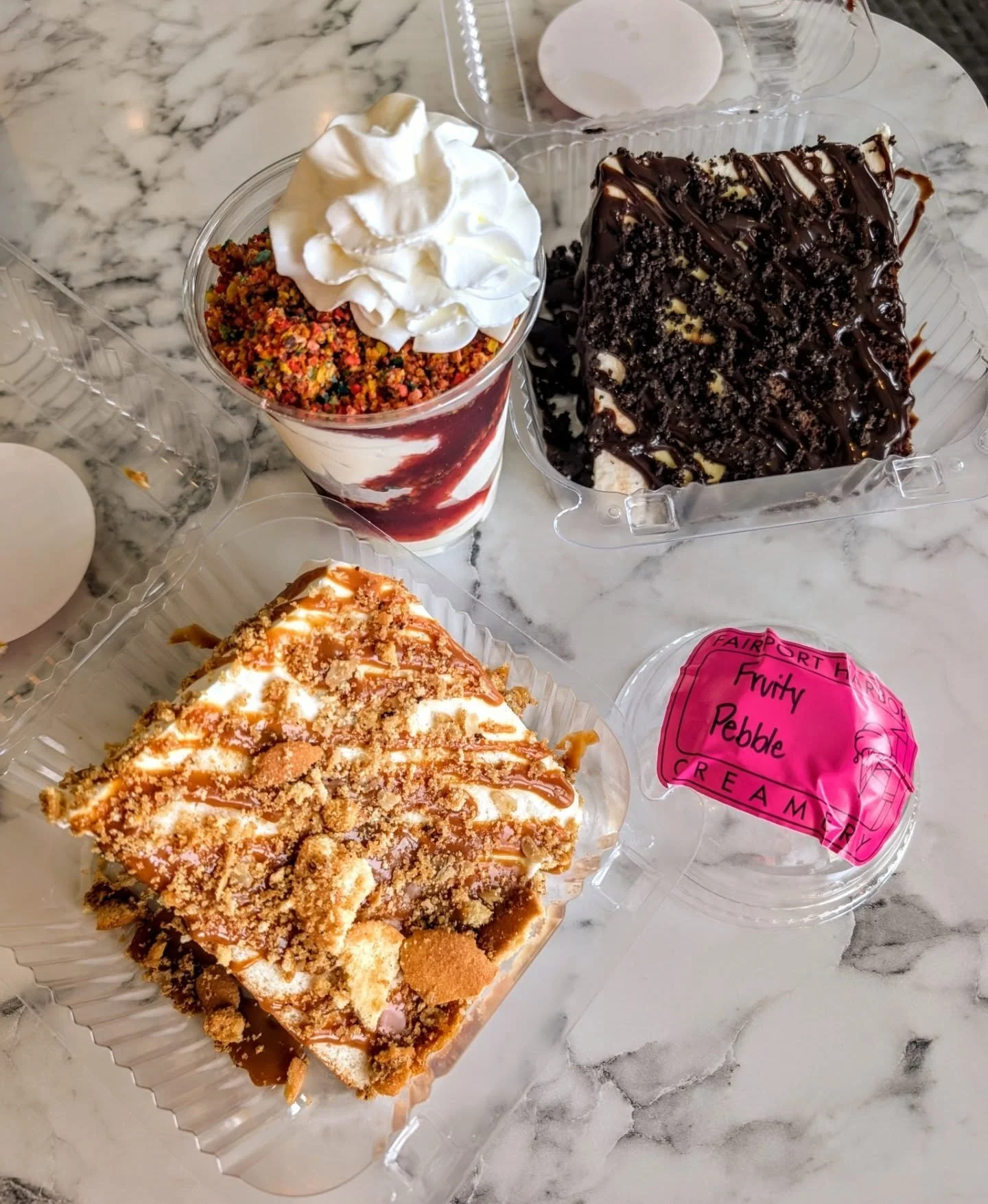 The weather is giving blah, but we refuse to fall in line with that.
New this Thursday -->

&bull; BANANA CREAM PIE ICE CREAM CAKE SLICE 
Our vanilla cake, house caramel &amp; streusel crunch layer + banana cream pie ice cream, house caramel drizz