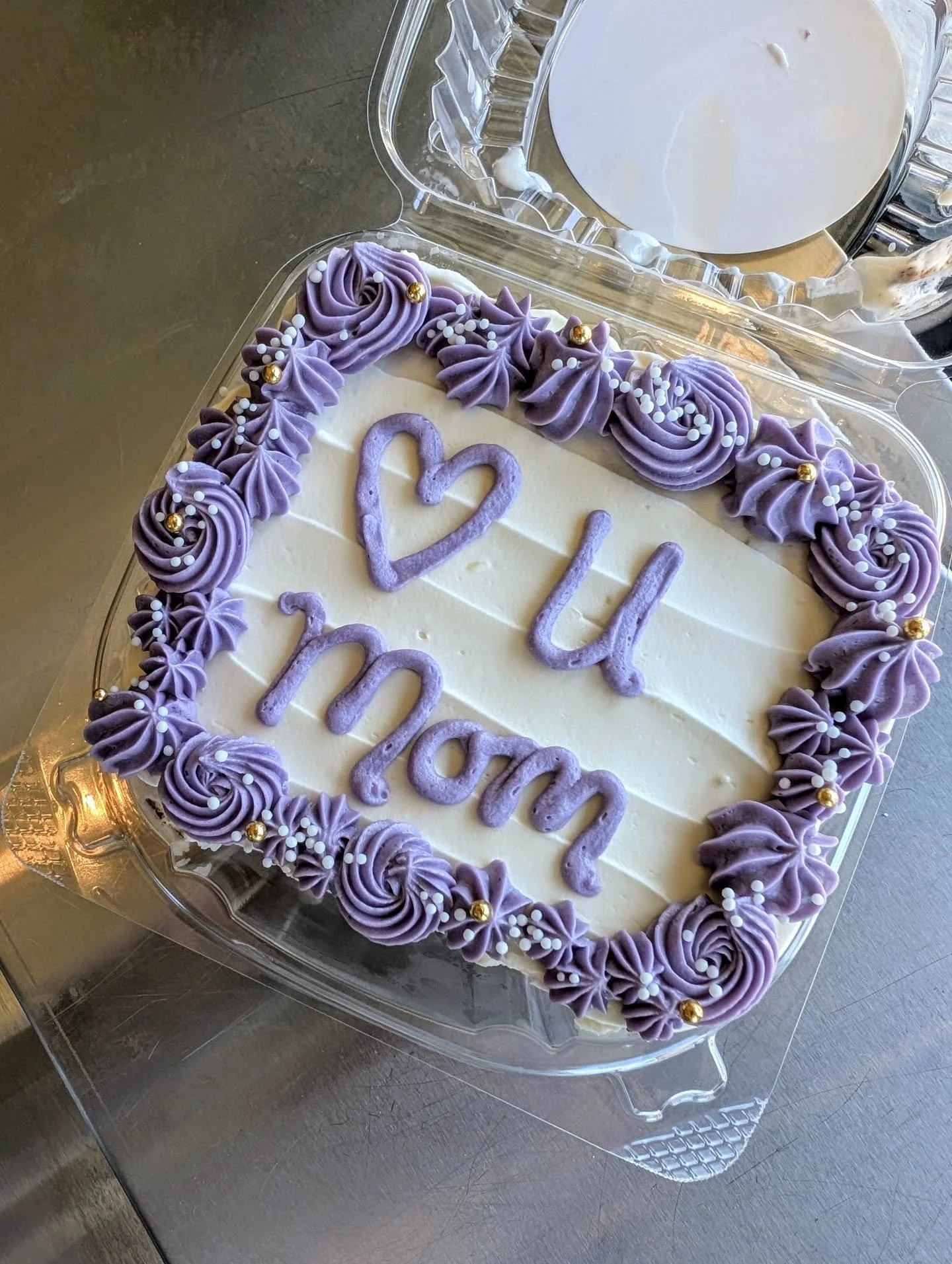 A little preview of the Mother's Day ice cream cake slice!
&bull; chocolate cake + fudge / house Oreo dirt layer
&bull; vanilla bean swirled with house caramel &amp; our salty pecans
&bull; our fresh whipped cream + a sweet little buttercream message