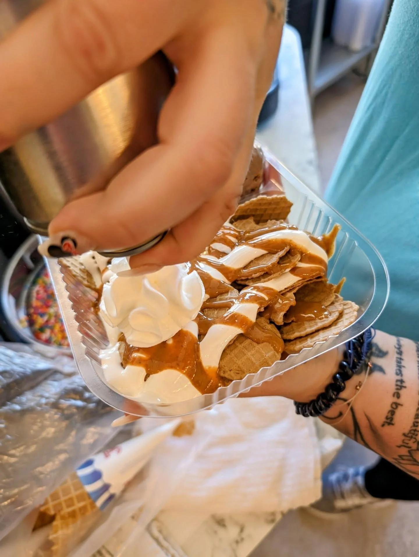A little love for waffle cone nachos 😍.

Price of $7.5 includes -- waffle cone chips, single scoop of ice cream, and 1 topping + whip &amp; cherry. 
Obviously, go crazy if you want with more toppings or an extra scoop, we'll do it for ya!

Great wee