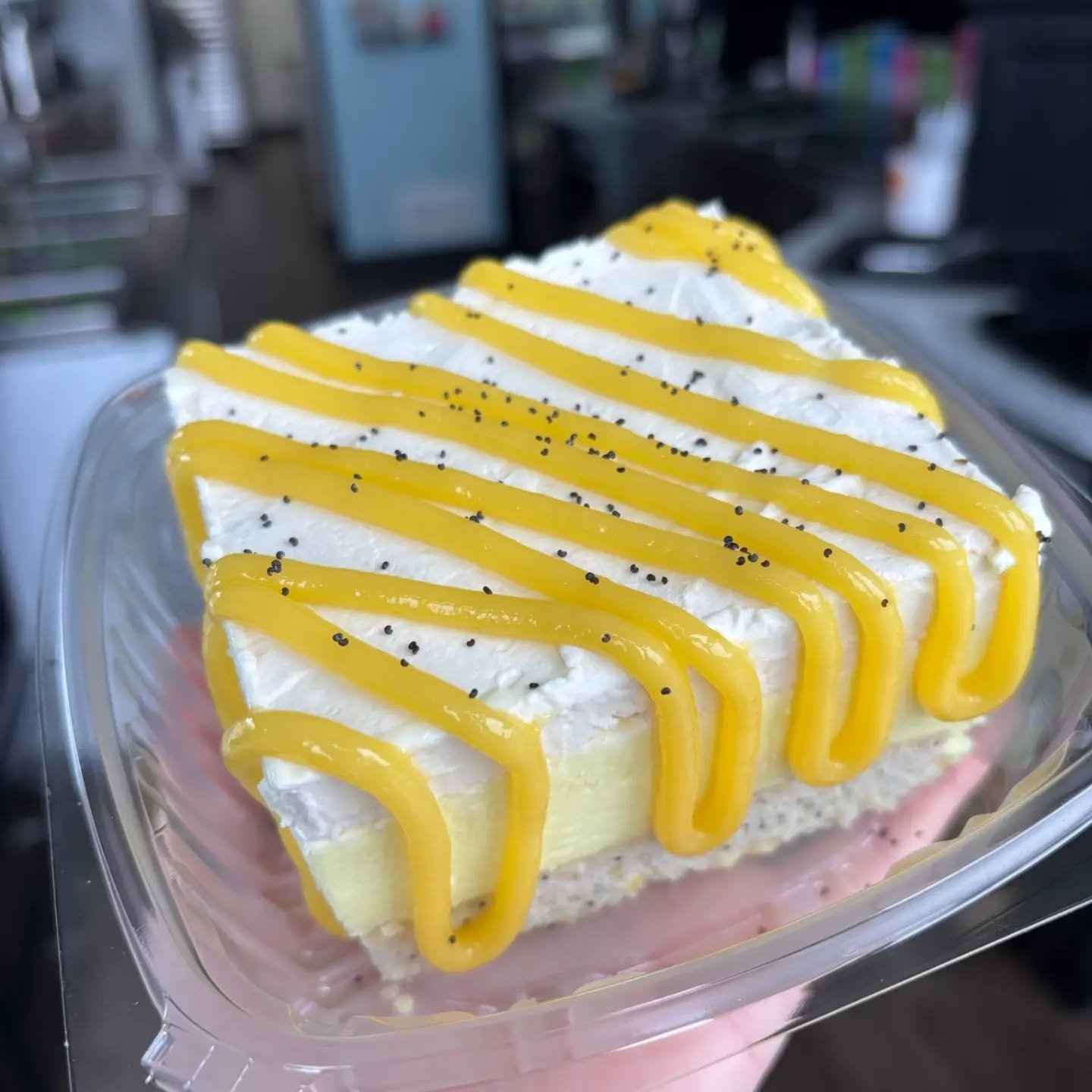 We ran out of lemon poppyseed cake ice cream BUT we made you something else 🍋🍋🍋

LEMON POPPYSEED ICE CREAM CAKE SLICE 
&bull; lemon poppyseed cake, lemon curd/crumble layer, zesty lemon ice cream, fresh whipped cream &amp; lemon curd on top &bull;