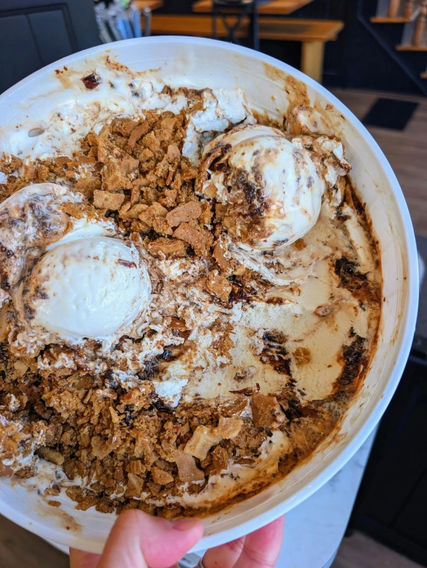 A flavor we've never done before... 

{ FLAVOR ALERT } - Cherry Pie!
&bull; vanilla ice cream + house cherry jam made with tart Montmorency cherries &amp; our waffle cone brittle &bull;

A little cherry pie a la mode, but that name was too long 😆. C
