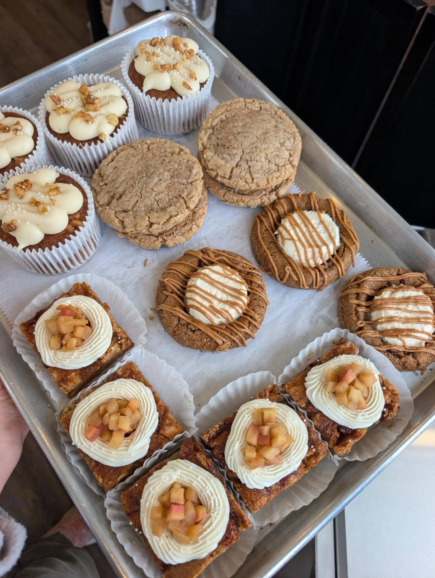 I knew if we made a bunch of brown things, the Browns would win! 

Bakery for the weekend:
&bull; Almond croissant bar
&bull; Apple walnut muffins
&bull; biscoff cheesecake filled spice cookie
&bull; Apple blondies w/ apple compote
&bull; pumpkin sni