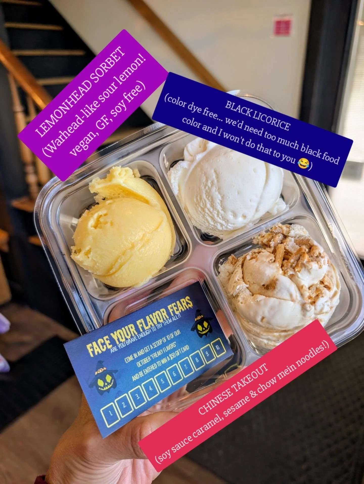 Big day for releasing!

3x more Freaky Flavors!!
😜&bull; LEMONHEAD SOURBET - lemon Dole whip sorbet, made sour with lots of lemon juice, citric &amp; malic acid. If you love sour candy/warheads, this ones for you 🤤

😜&bull; CHINESE TAKEOUT - toast