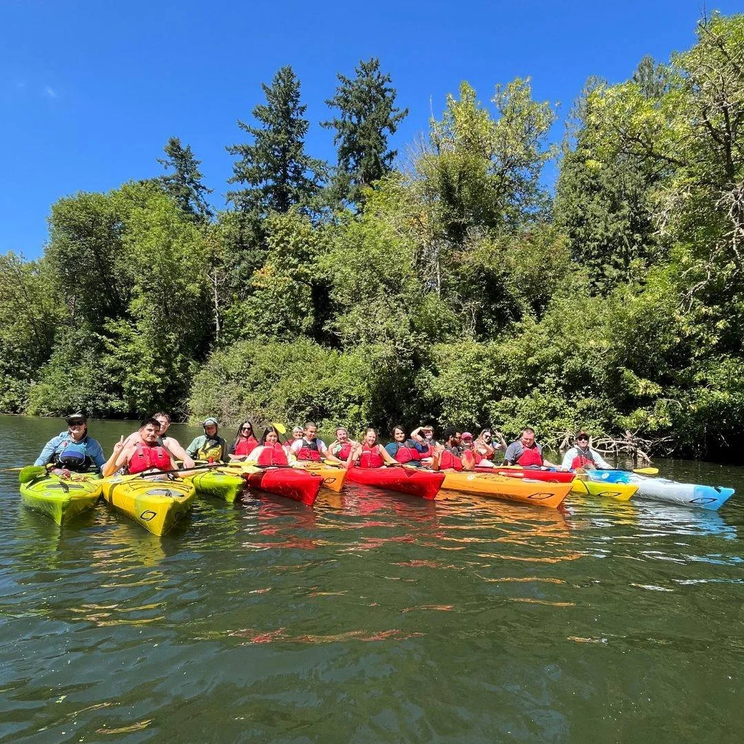 #ThrowbackThursday

Last month, we paddled with @youthvillages on the Tualatin River! The group had a great time both relaxing and splashing on a sunny day. We look forward to future adventures with this group!

Image Description: A large group of pe