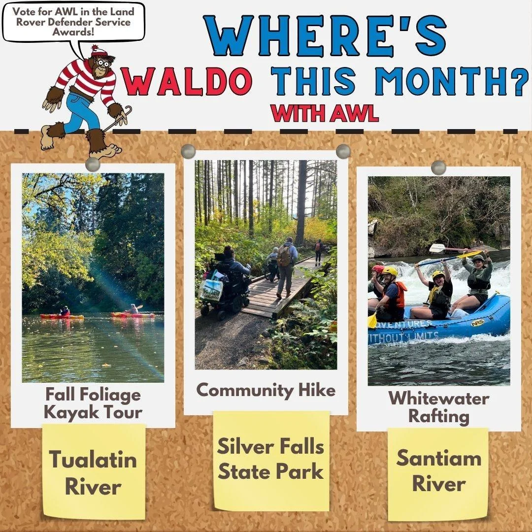 #WheresWaldoAWL

We have so many fun Community Trips planned this month! 

If you&rsquo;d like to join us for hiking, rafting, or kayaking, check out our Community Trips on our website!

Interested in supporting AWL in other ways? Vote for AWL daily 