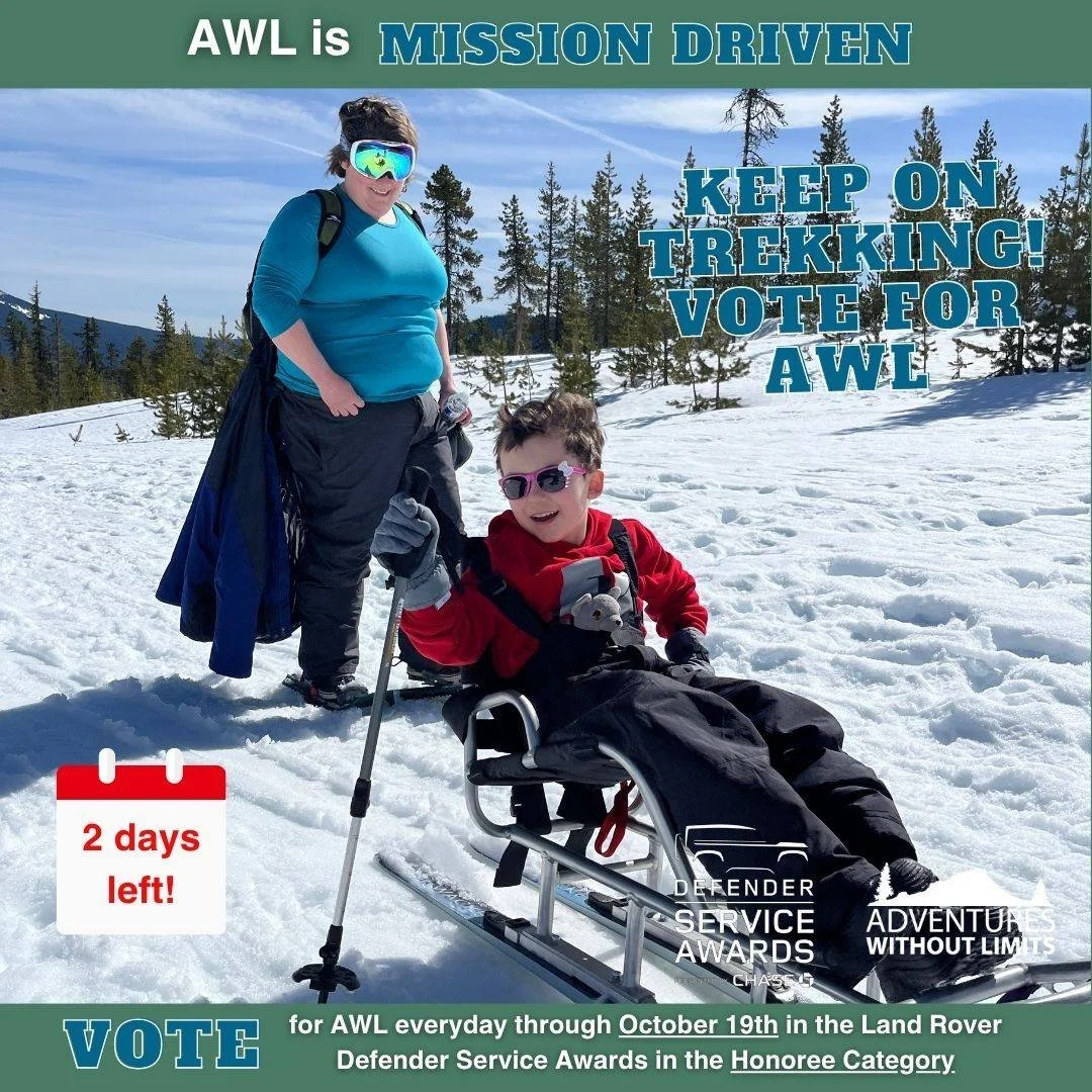 We only have two days left to vote in the Land Rover Defender Service Awards! We need your help to win a Land Rover Defender 130 and $30,000. 

VOTE for AWL at the link in our bio! 

Image Description: A youth smiles while using a sit ski and wearing