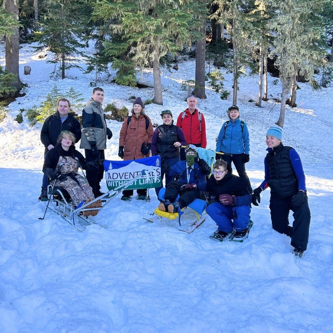 Last week, we had our first Community Trip of 2026! We had a great time getting out in the snow, taking in some beautiful views of Mt. Hood, and building connections with a fun group! 

Image Descriptions: 1) A group of people, some on snowshoes and 