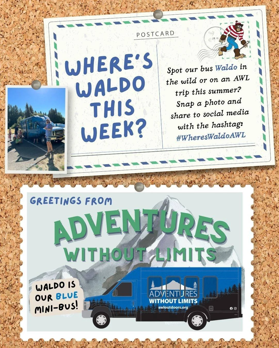 Waldo - our blue mini bus - has a busy summer ahead! Keep up with all of Waldo&rsquo;s adventures this summer and share your own Waldo encounters with the hashtag #WheresWaldoAWL

Join Waldo for an adventure on a community trip! Sign up today at the 