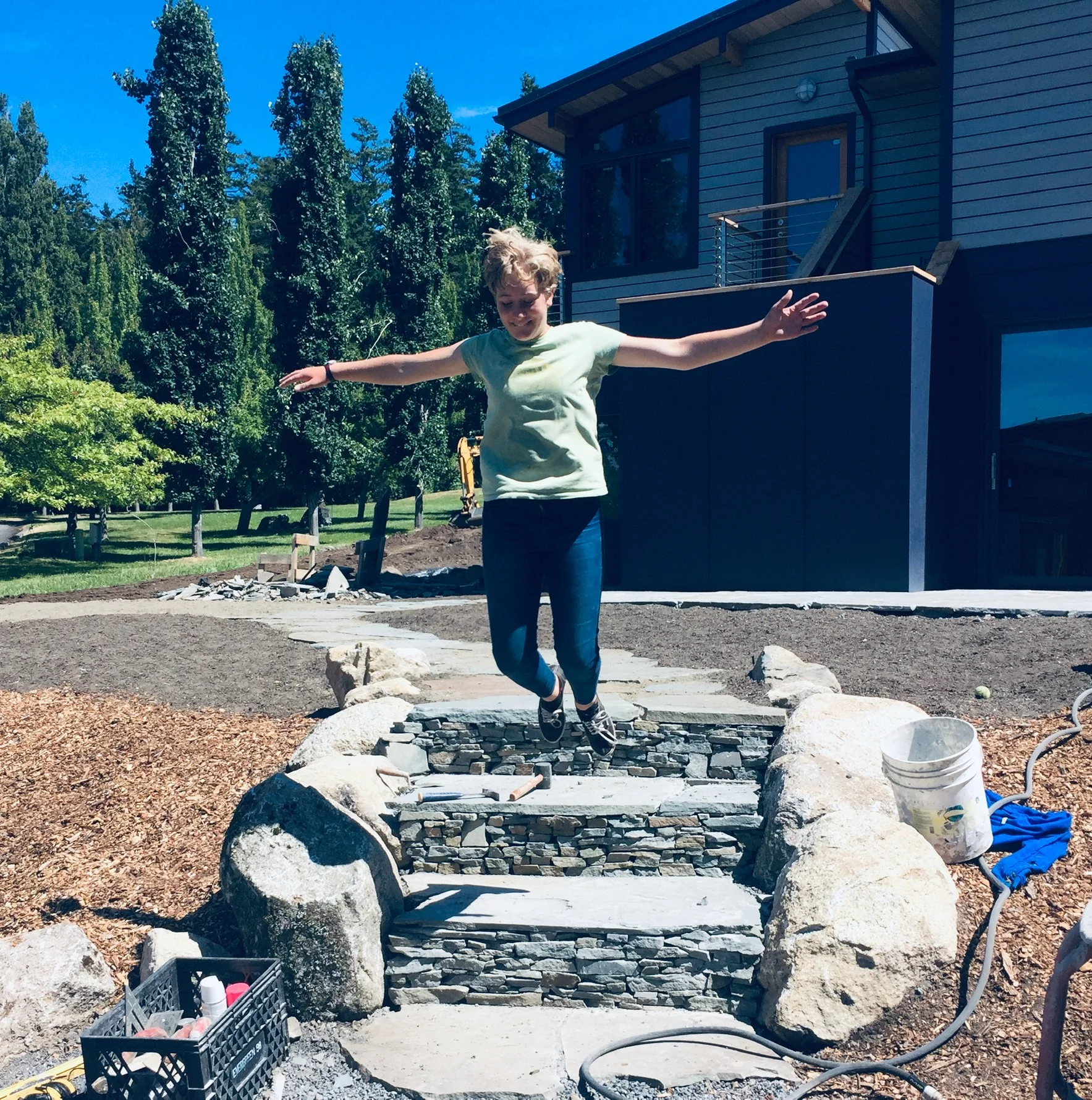 San Juan Island: Stone stairs, walkway, firepit, and patio