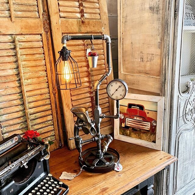 &ldquo;Cherry Pitter Steampunk Lamp&rdquo;
Great for &ldquo;Man Cave&rdquo;
Perfect one of a kind Father&rsquo;s Day Gift!!
We&rsquo;re open till 4:00 today😊